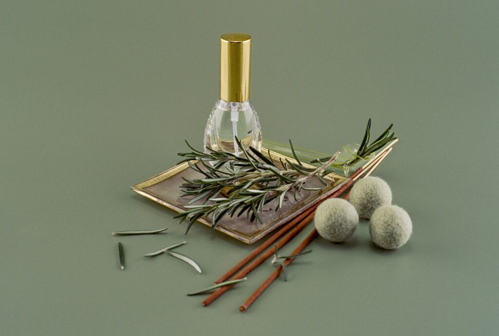 Rosemary essential oil bottle