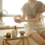 Woman, body products and lotions