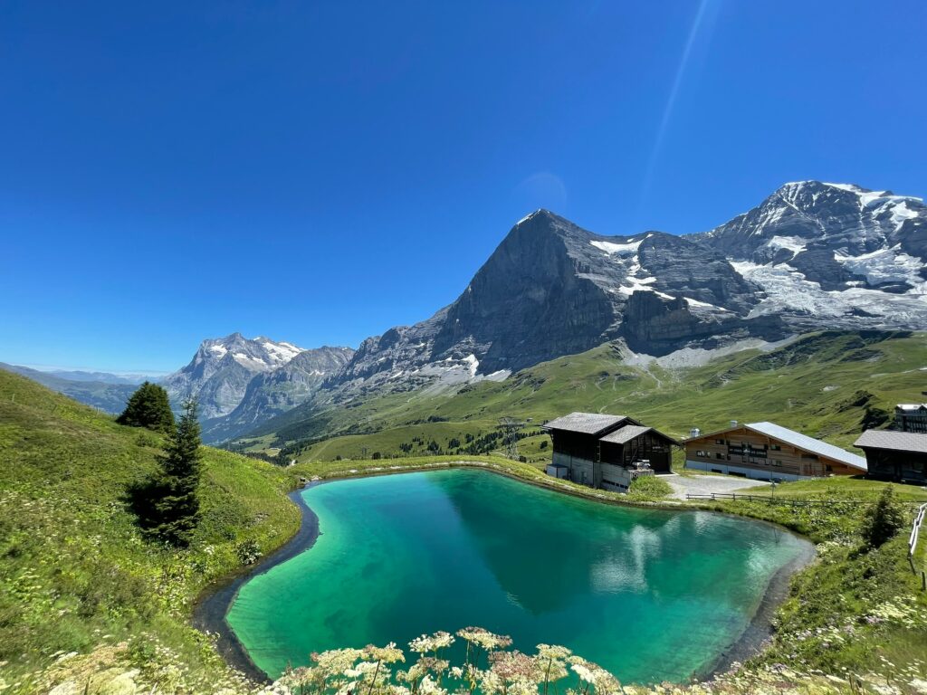 Clear water lake surounded by mountains and pure nature