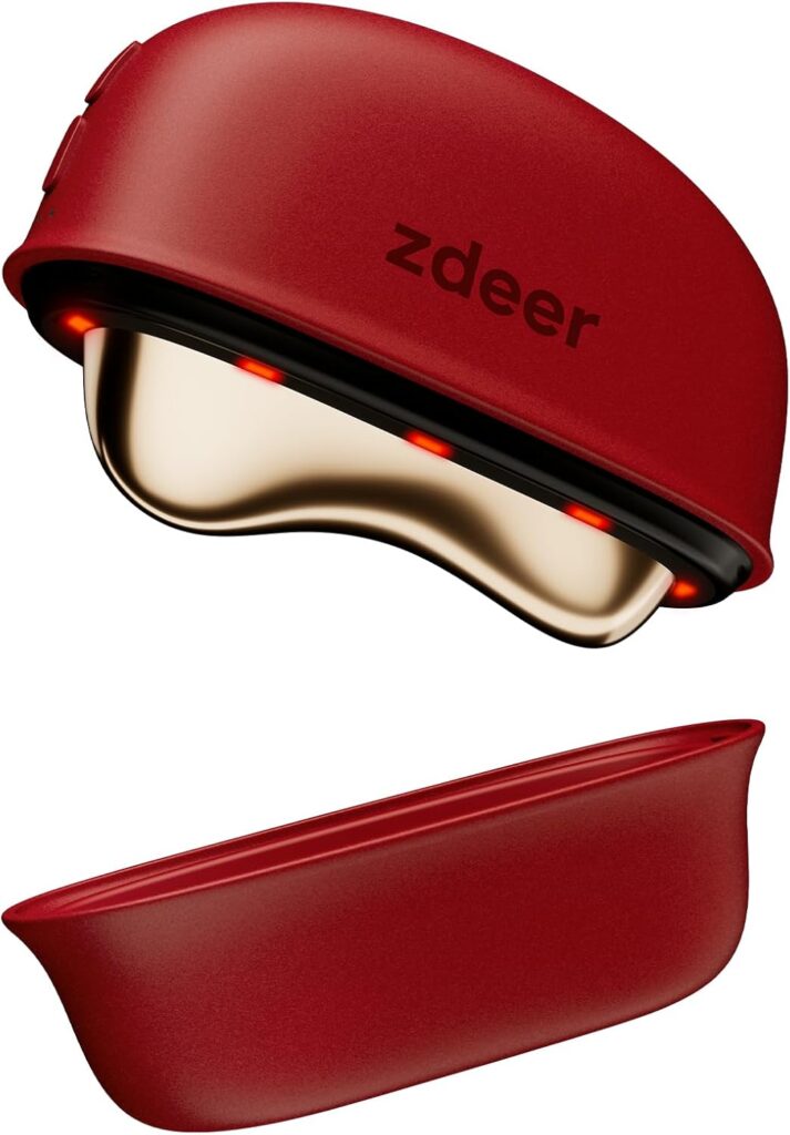 ZDEER LED Red Light for Face & Neck Massager Facial Care Device – Electric Gua Sha Brass Tool with Heat & Vibration for Firming, Sculpting & Skincare, Red