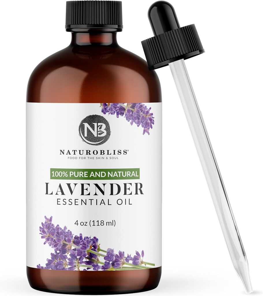 NaturoBliss 100% Pure & Natural Lavender Essential Oil Therapeutic Grade Premium Quality Lavender Oil with Glass Dropper - Huge 4 fl. Oz - Perfect for Aromatherapy and Relaxation
