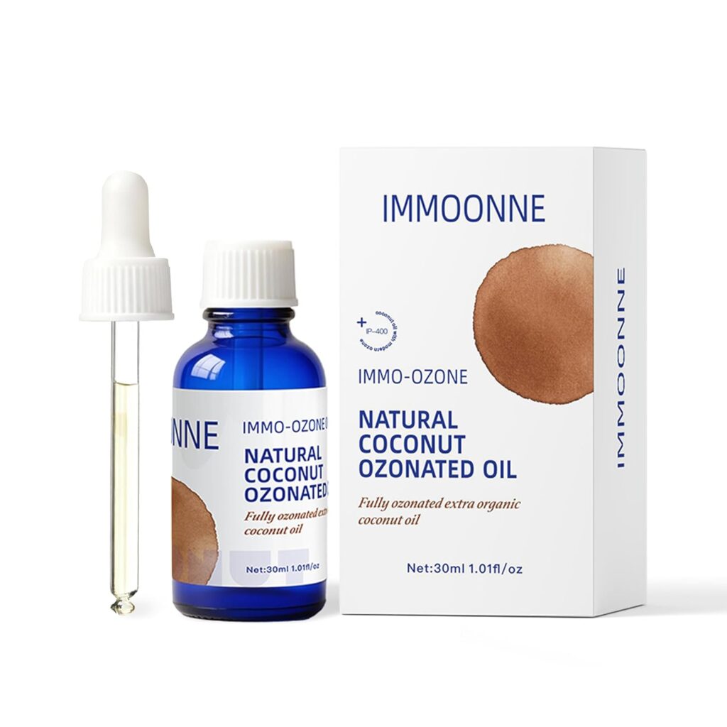 IMMO Ozonated Coconut Oil - 100% Natural & Organic, Multi-Purpose Ozone Oil for Beauty, Moisturizer, Skincare & Oral Care, 1.01 fl oz / 30 mL Glass Dropper Bottle