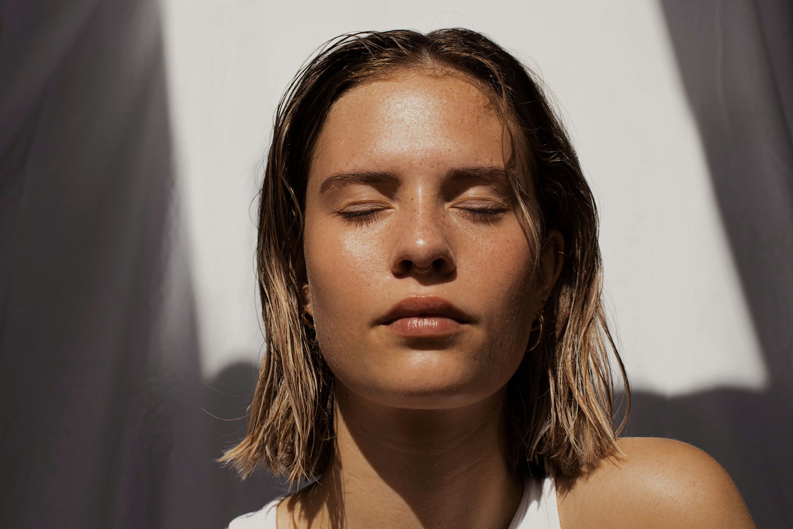 Beautiful lady's face skin and eyes closed
