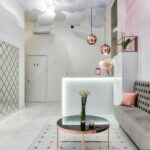 Spa reception , white, earth and pinck colors